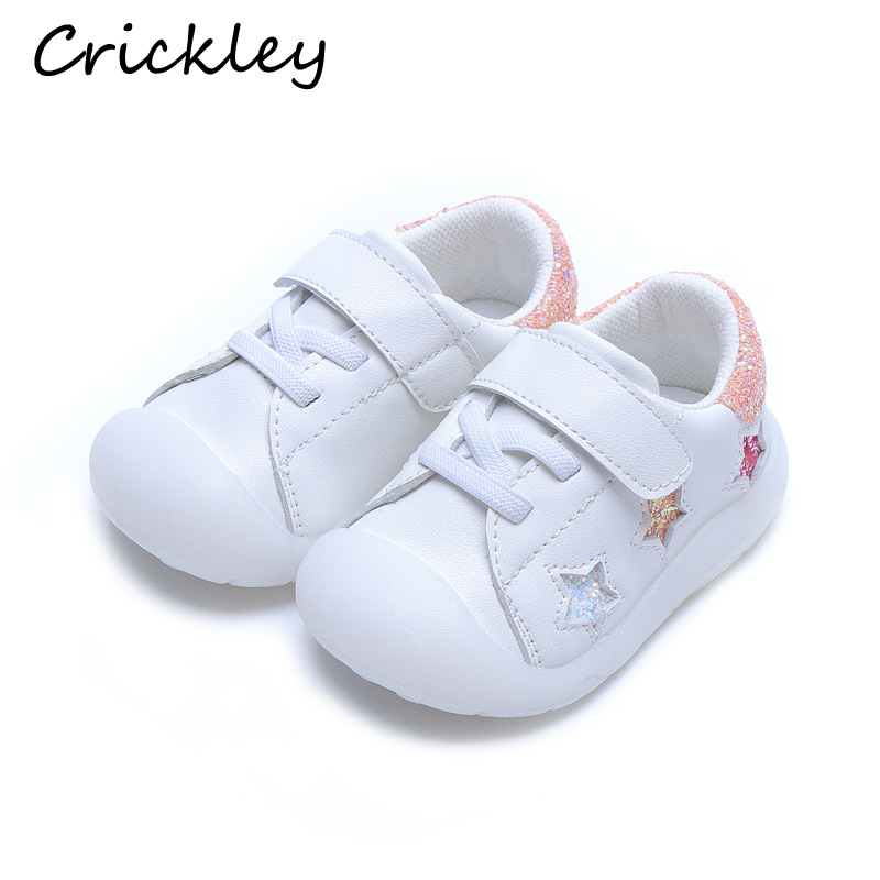 

Lovely Baby White Shoes High Quality Sequin Casual Shoes for Toddler Girls Boys Solid PU Leather First Walkers, Pink