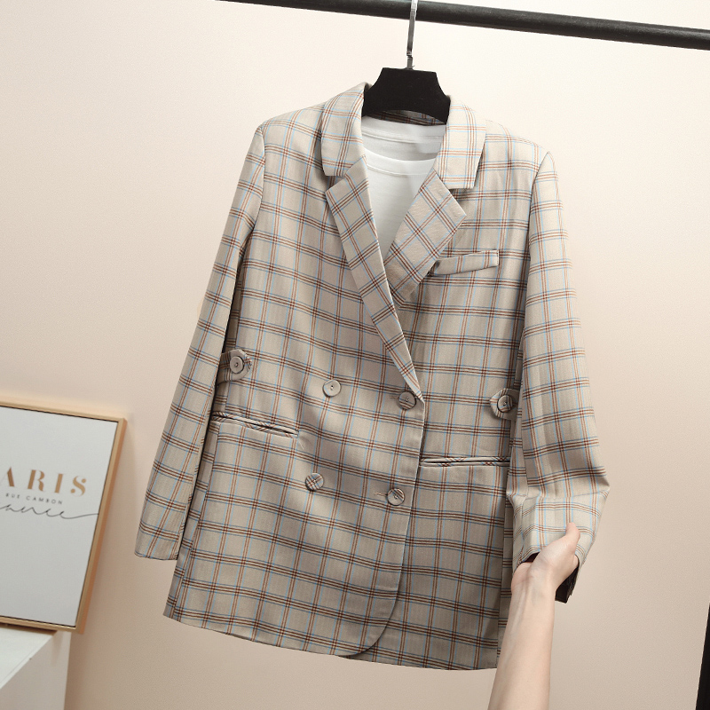 

Plaid Suit Coat Jacket Women Blazers Female 2019 Korean Loose Spring And Autumn New Chi Retro Leisure Plaid Western Clothing INS, Khaki