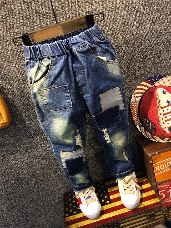

new popular style hole patch patch beggars jeans pants children's jeans 2-7Years Kids Trousers Children Clothing, Blue