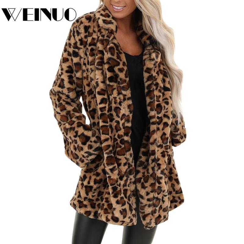 

Winter Coat Women 2019Top New Women' Leopard Faux Fur Pocket Fuzzy Warm Winter Oversized Outwear Long Coat Manteau Femme Hiver, Brown