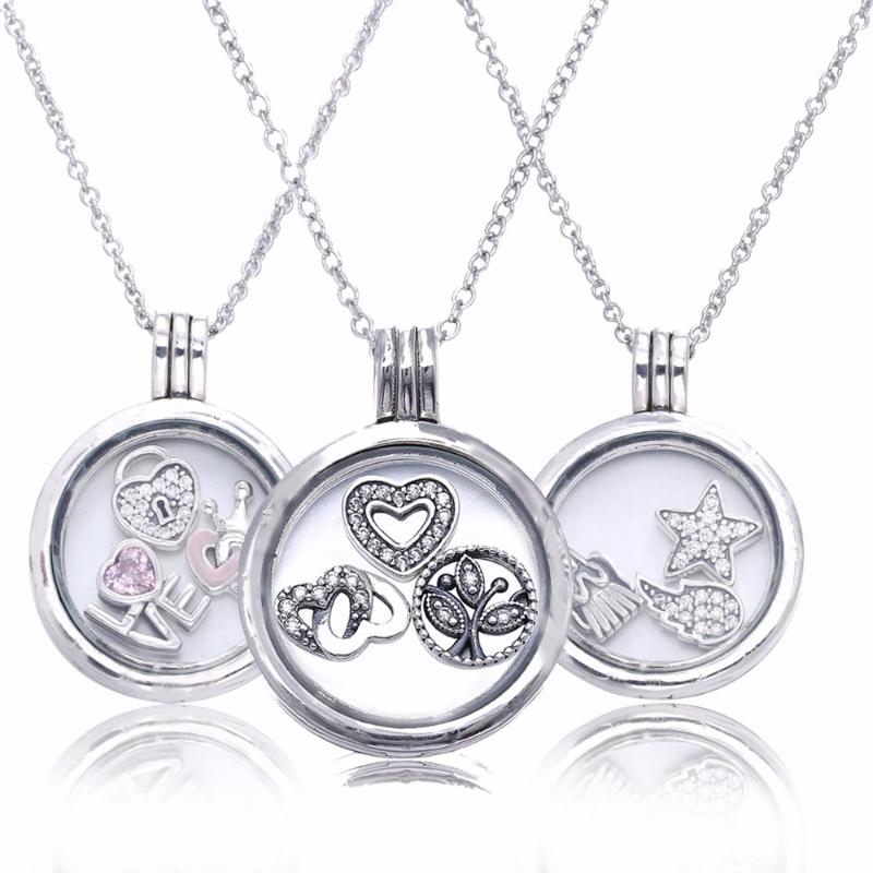 

9 Types Medium Size Signature Round Pendant Necklaces for Women 925 Sterling Silver Chain Necklaces Jewelry Glass Open Locket