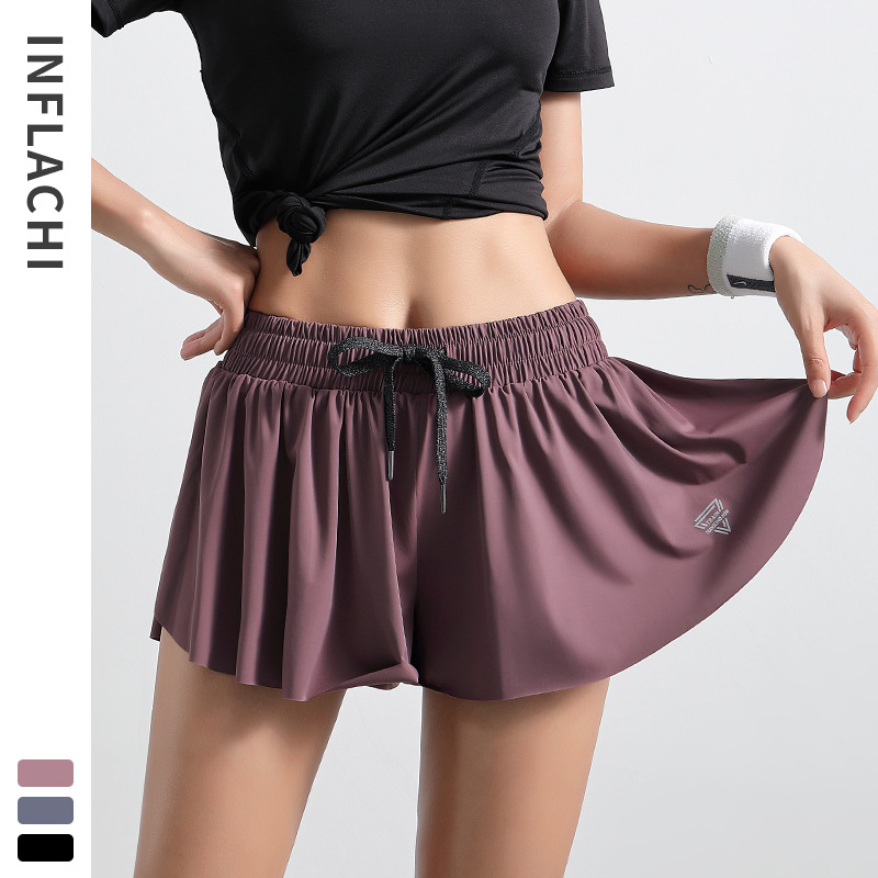 

Women Quick Drying Yoga Double Layer Sport Short Outdoor Sports Fitness Gym Yoga Running Shorts, Purple