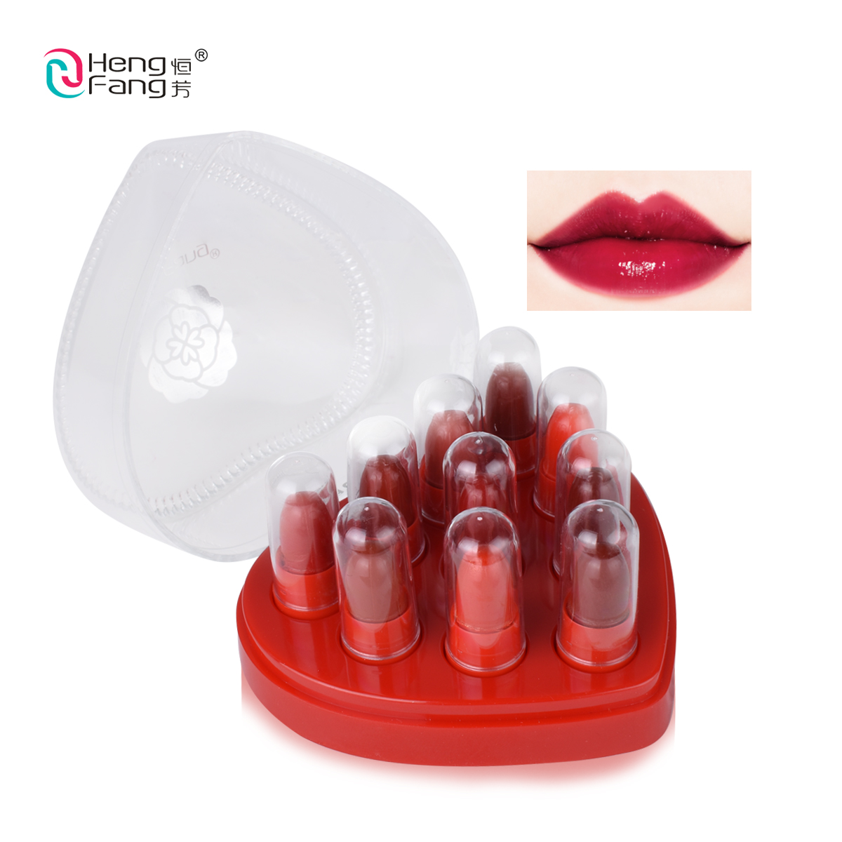 

Brand HengFang 10Colors/Set Lipstick Travel Set Waterproof Lip Color High Quality Mini Cute Lips Red Mirror Makeup Free Shipping, 10 colors/set