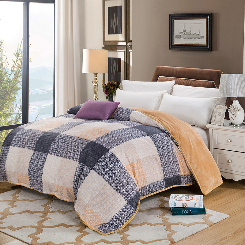 

AB side bedding duvet cover Flannel Fleece + 100% cotton single Comforter cover 1pc printed quilt winter bedcover, Flower pink