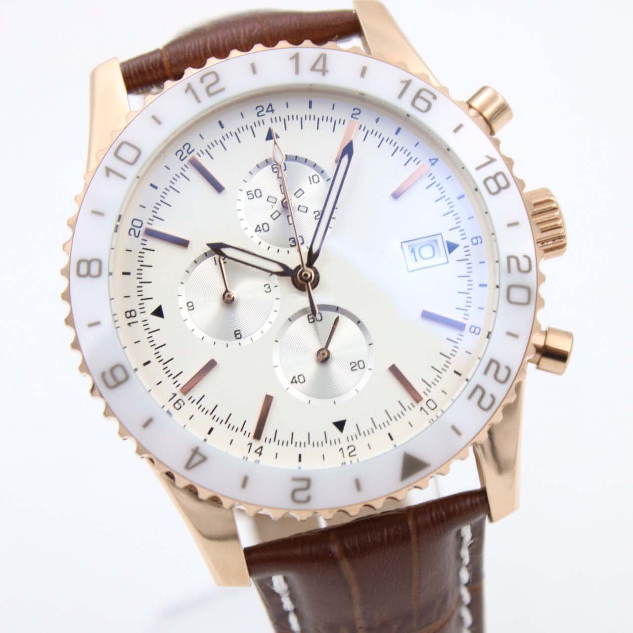 Montre-bracelet pour homme BR 24 Chronographe Mouvement à quartz 1884 Chronoliner Everose Montre-bracelet en céramique blanche Chronomat Y2431033