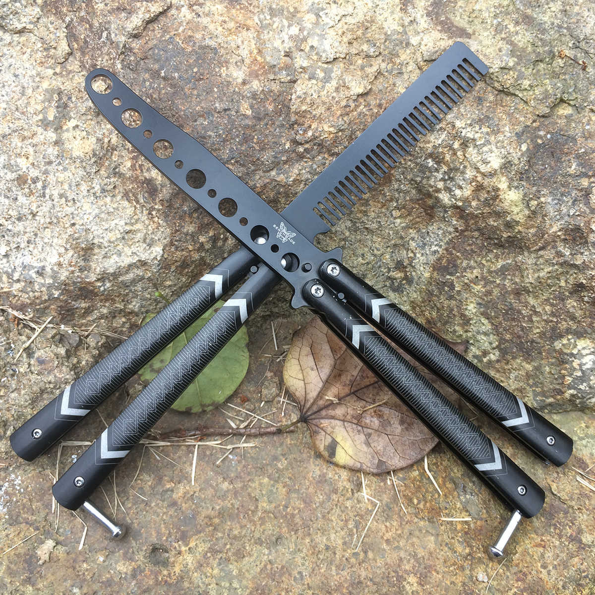 Retro Pattern Butterfly Training Knife Combs Foldable Pocket Camping