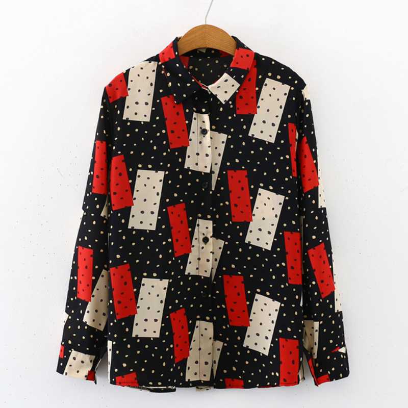 

blusas mujer de moda 2020 long sleeve blouse women turn down collar blouse print chiffon shirt women tops clothes C771, White