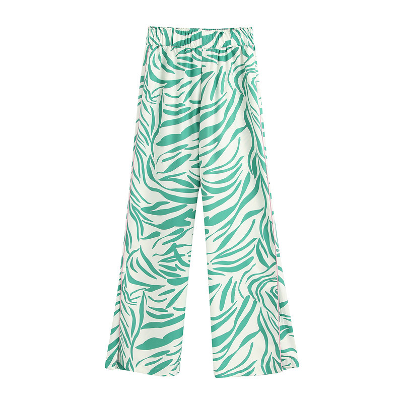 

Stylish Chic Print Wide Leg Pants Women High Elastic Waist Pockets Female Loose Long Trousers Pantalones Mujer, Turquoise