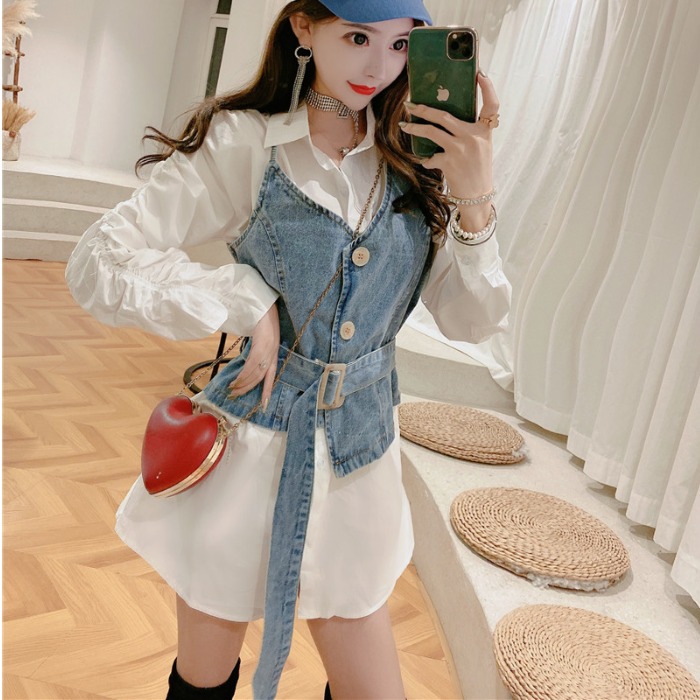 

denim vest with white shirts women casual white tops with denim tanks tops, Baihe