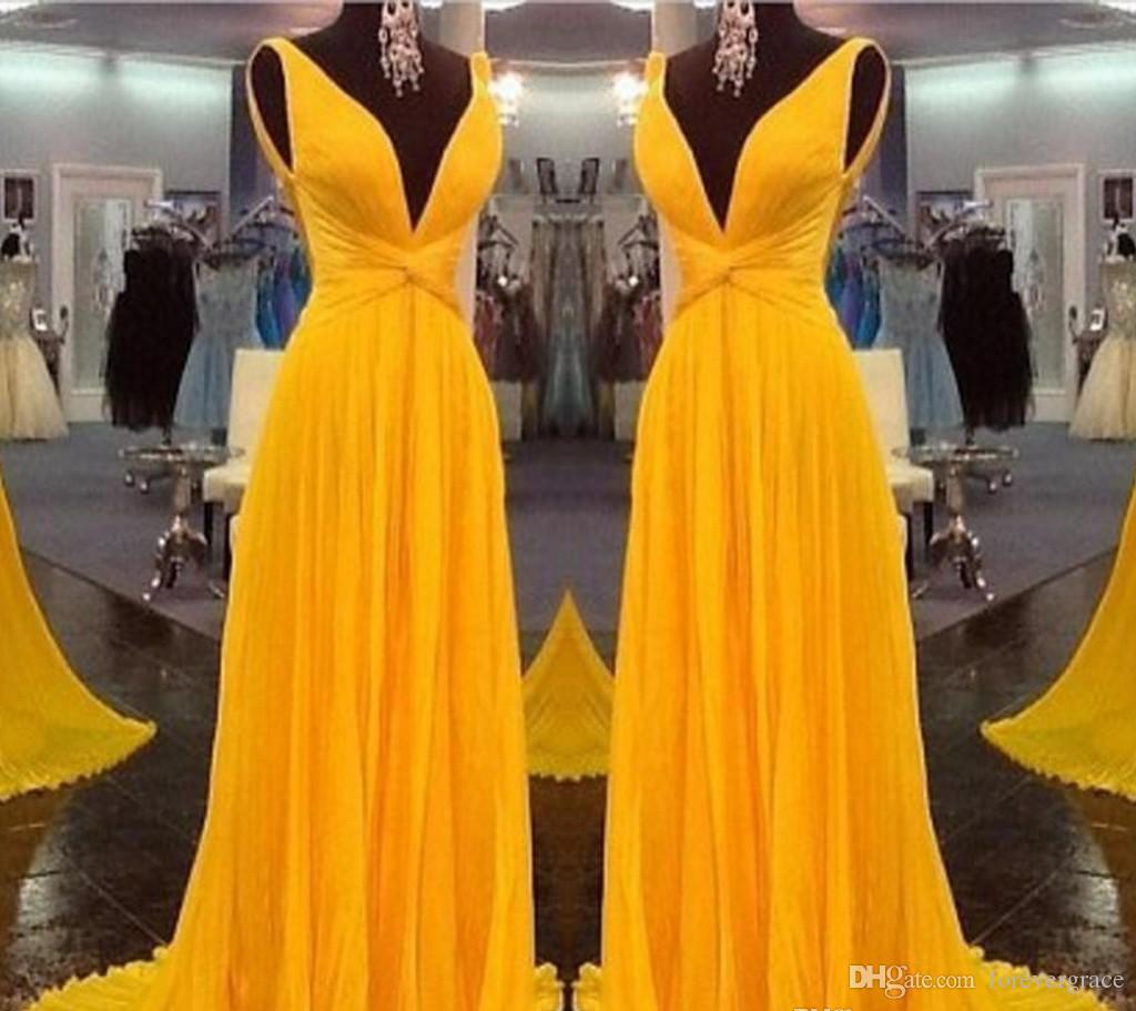 

2019 Yellow Plunging V Neck Evening Dress A-Line Sleeveless Chiffon Formal Holiday Wear Prom Party Gown Custom Made Plus Size, Light sky blue