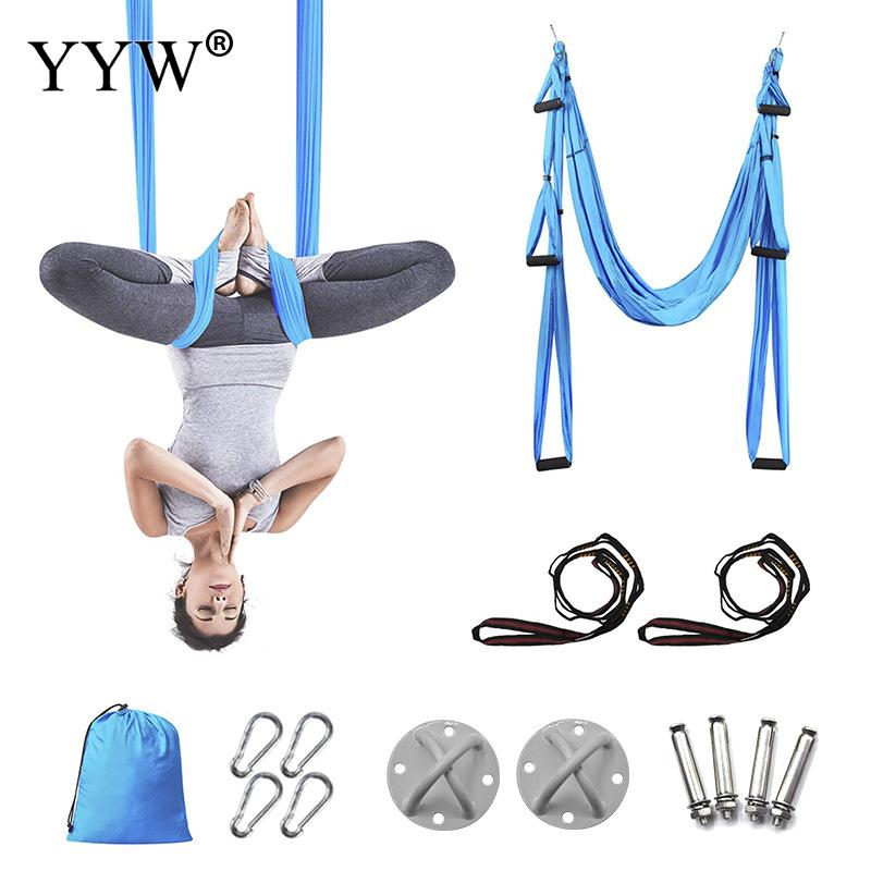 

6 Handles Anti-Gravity Yoga Hammock Swing Non-Elastic Leisure Decompression Body Shaping Hanging Belt Yoga Inversion Device, White