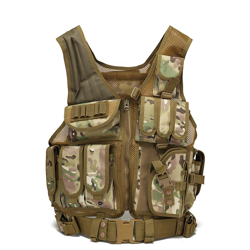 

Men Tactical Vest Paintball Camouflage Molle Hunting Vest Assault Shooting Hunting Plate Carrier With Holster, Green