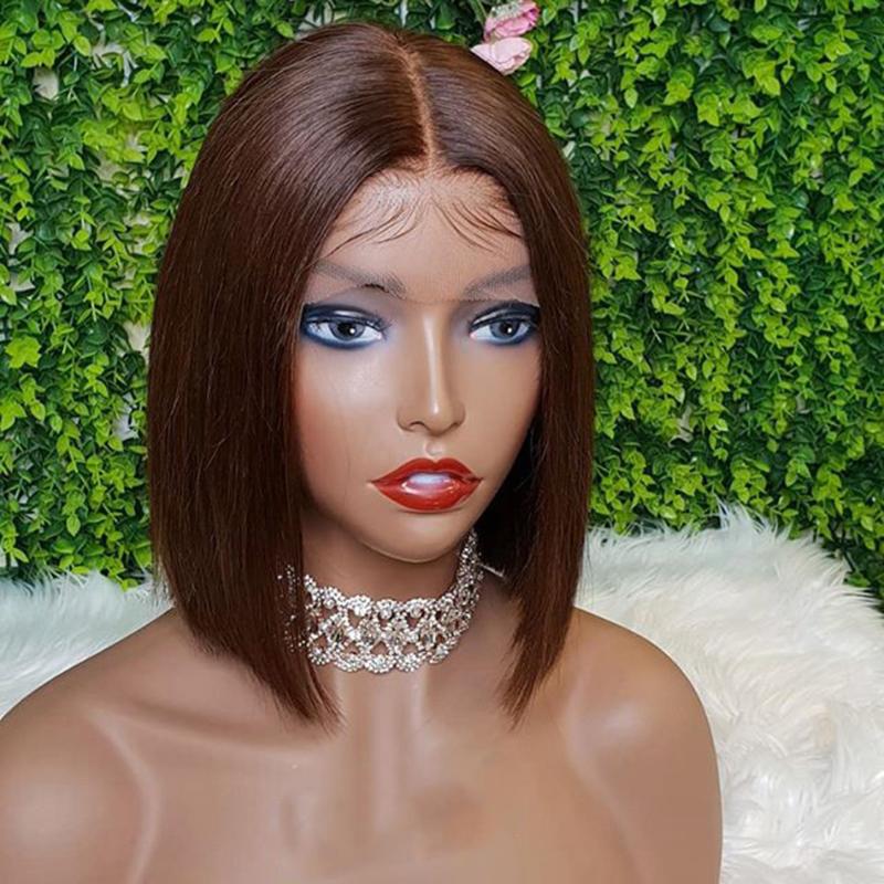 

Chocolate Brown Bob Lace Front Human Hair Wigs with Baby Hair Bleach Knots Hairline 180Density Transparent Lace Short Bob Wigs, 13x3 lace front wig