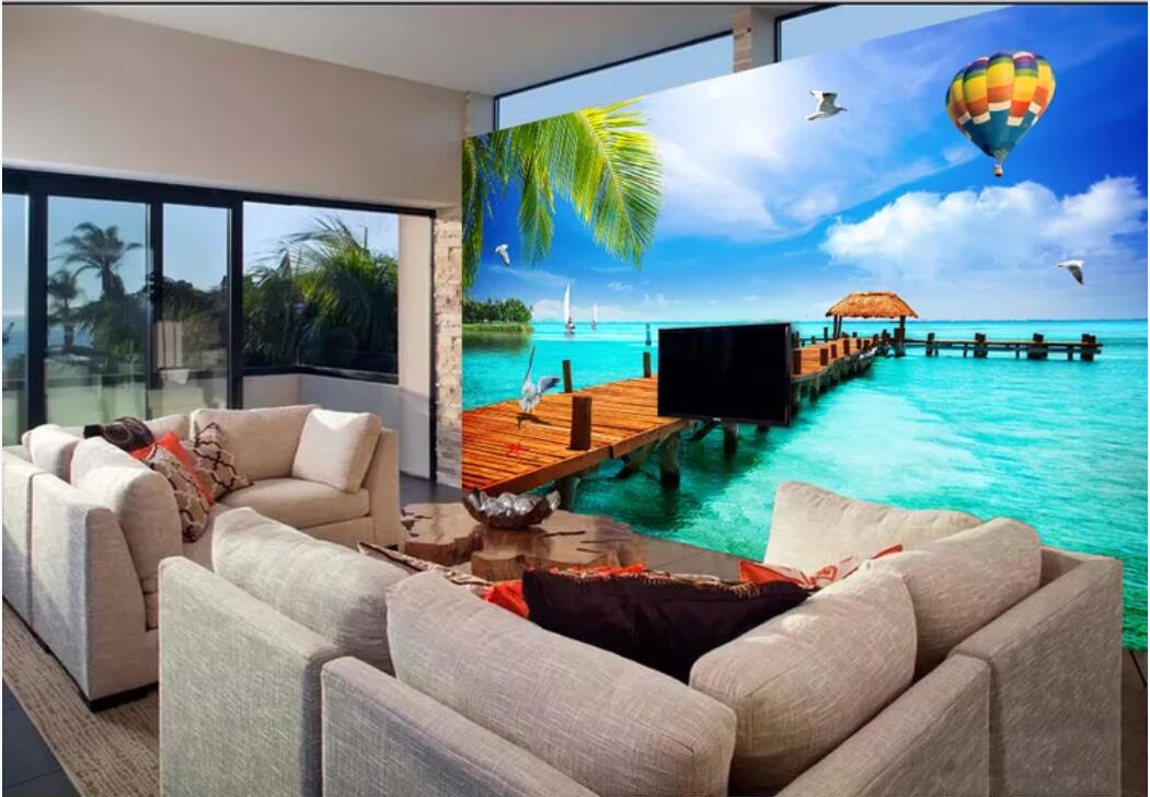 

3d room wallpaper custom photo mural Sea trestle coconut palm living room bedroom sofa TV wall art pictures wallpaper for walls 3 d, Non-woven fabric