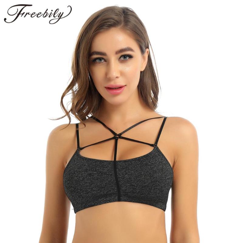 

Womens Yoga Sports Bra Spaghetti Straps Front Crossed Details Pullover Woman Crop Top Gym Workout Running Fitness Sport Bra Tops, Grey
