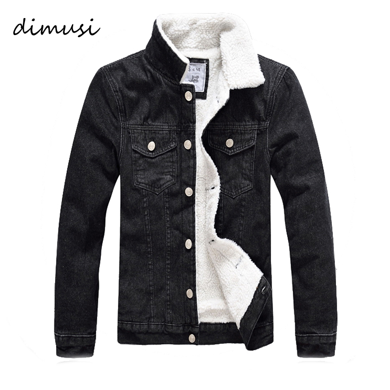 

DIMUSI Men Jacket and Coat Trendy Warm Fleece Denim Jacket 2018 Winter Fashion Mens Jean Outwear Male Cowboy 5XL,TA126, Black