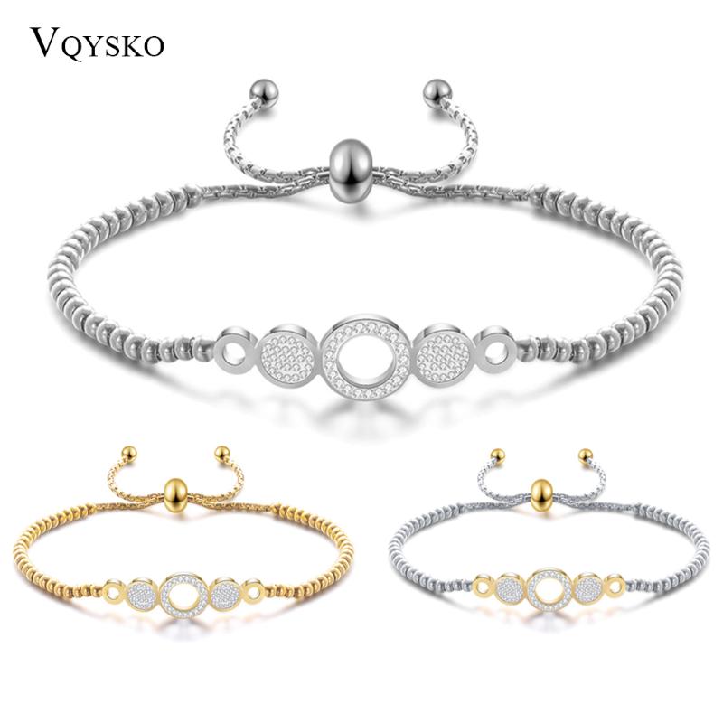 

New Gold-Color Tone Beaded Bracelets Girls Gift Adjustable Statement Jewelry Pulsera Stainless Steel for Women