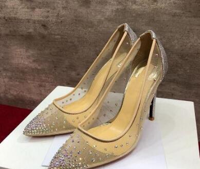 de haute qualité La nouvelle mode sexy Femmes Pompes Peep Toe cristal Boucle Bracelet Party Chaussures de mariage Golden Air Mesh transparent ave