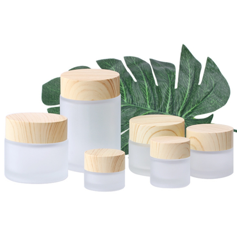 5g 10g 15g 30g 50g 100g pot de crème en verre de givre vide avec couvercles en bois bouchon bouteille en verre récipient cosmétique pot boîte F40