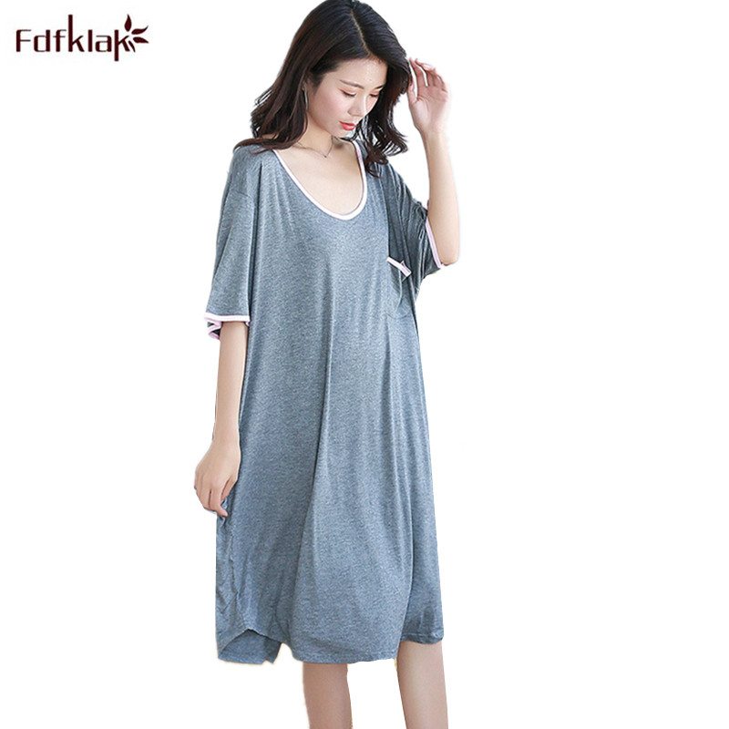 

Plus Size Modal Sexy Nightdress Summer 90 kg Fat mm Sleepwear Nightgown Open Back Loose Short sleeves Pregnant Women Dress, Black