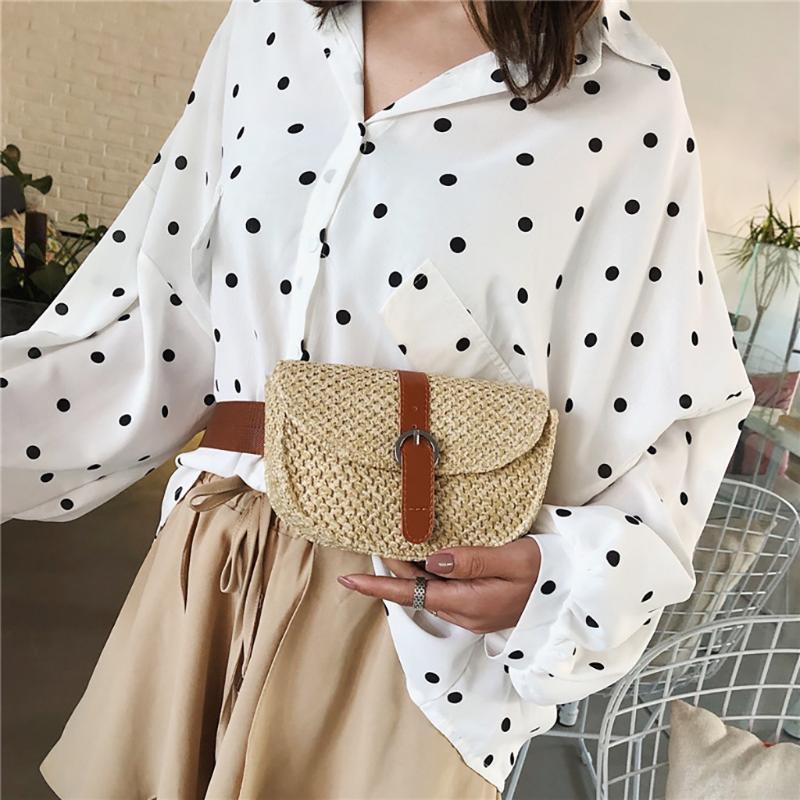 

Women Casual Straw Waist Chest Bag Small Holiday Beach Shoulder Messenger Bags Single Shoulder Crossbody Bag Fashion Waist, Brown