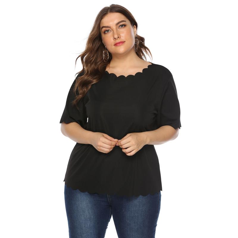 

Plus Size Casual Blouse Women Summer O Neck Short Sleeve Solid Blouse Plus Size Ladies Tunic Tops, Black