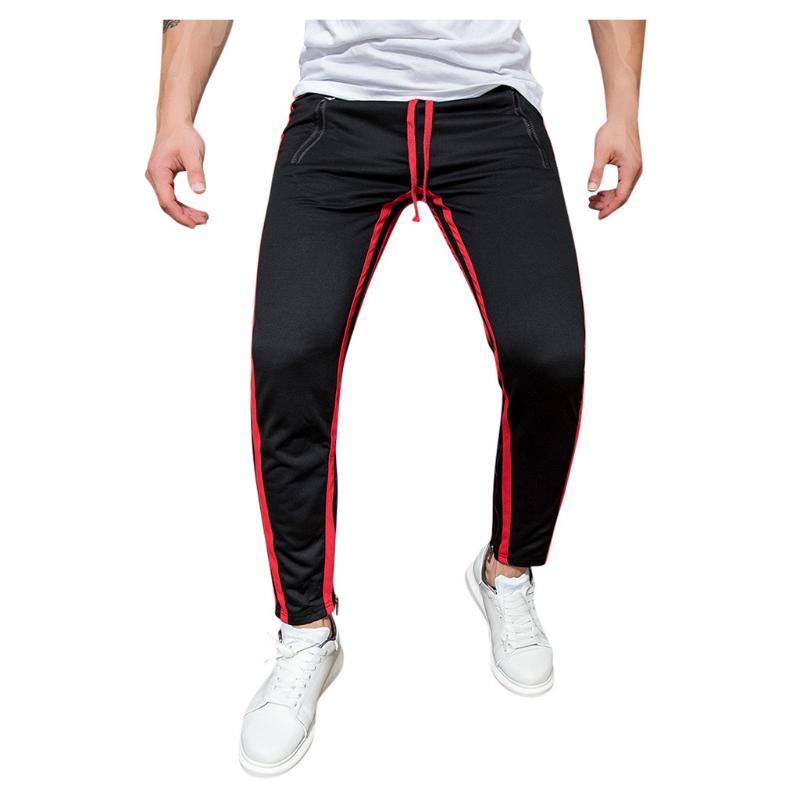 

Red Striped Decoration Men's Long Casual Sport Pants Slim Plaid Trousers Running Joggers Sweatpants pantalon deportivo hombre, White