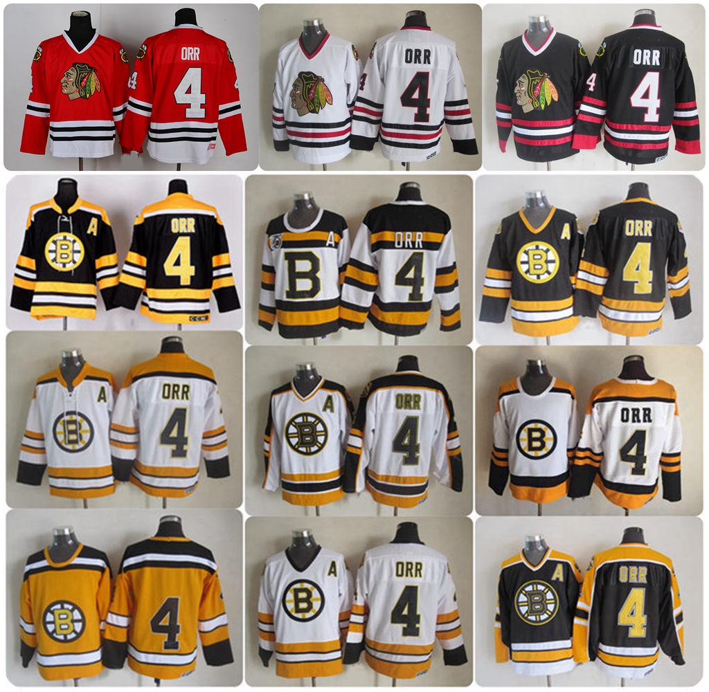 

Mens Bobby Orr Boston Bruins Chicago Blackhawks Black White Red Yellow 75th White Vintage 4 Bobby Orr Bruins Hockey Jerseys, Bruins o white