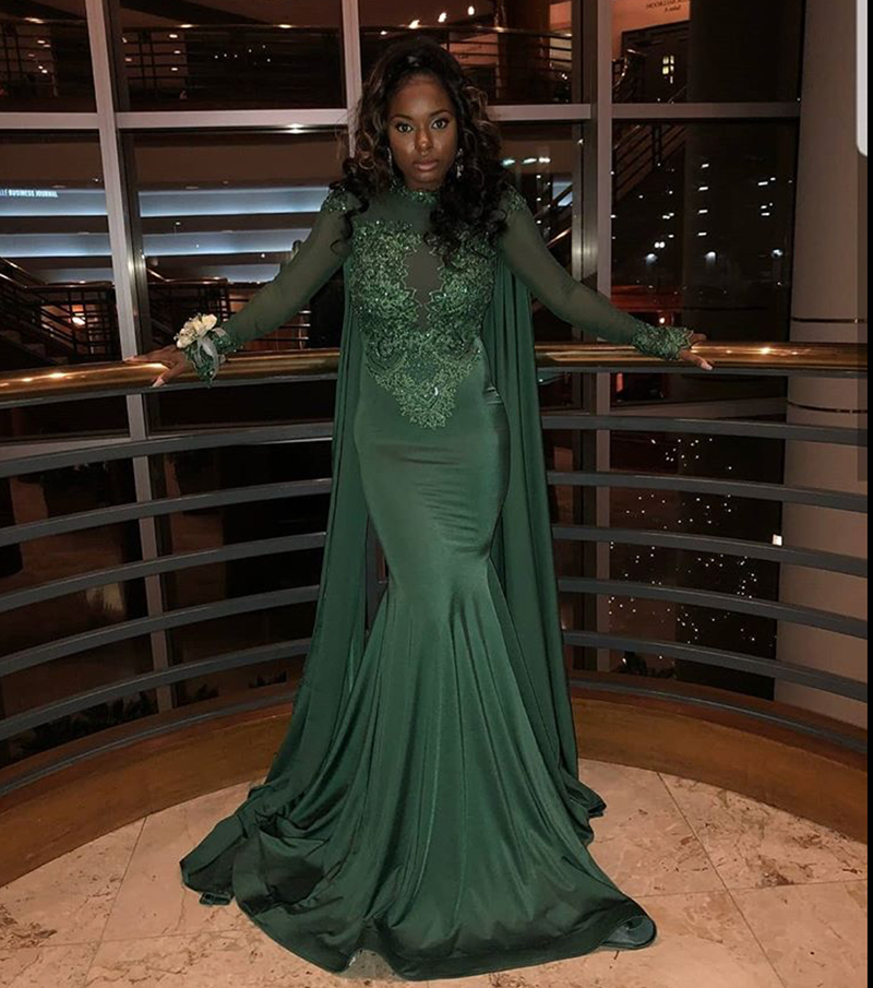 

Emerald Green Mermaid Prom Dresses Long Sleeve High Neck Lace Appliques Floor Length 20202 Party DP0061, Lilac