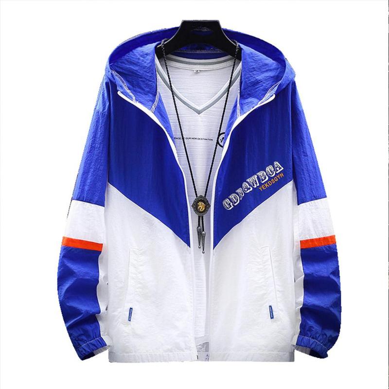 

MISSKY Men Jacket Sunscreen Ultravioletproof Coat Long Sleeve Sports Windbreaker for Outdoor Summer Male Tops, Black white