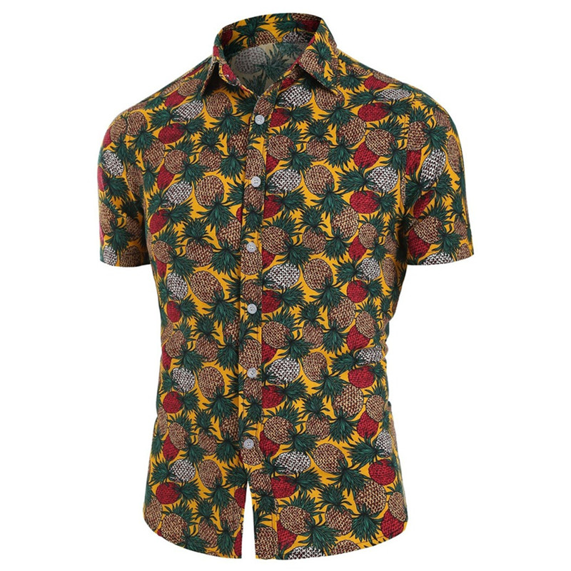 

Top Selling Product In 2020 Summer New Casual Short-sleeved Pineapple Printed Shirt Lapel Camisas Para Hombre Men's Clothing, Green