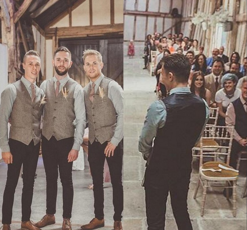 

Farm Wedding Vests Brown Wool Herringbone Tweed Custom Made Groom Vest Slim Fit Mens Suit Vest Prom Wedding Waistcoat Plus Size, Black;white