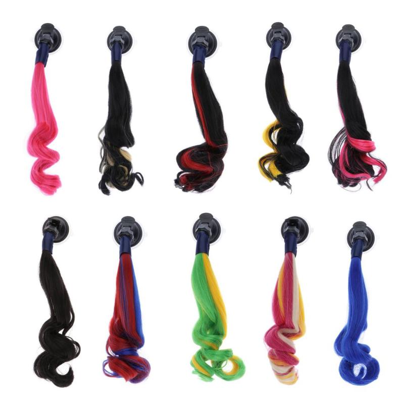 

30cm Gradient Helmet Braids Ponytail Motorcycle Helmet Pigtails Curly Hair, Black light yello