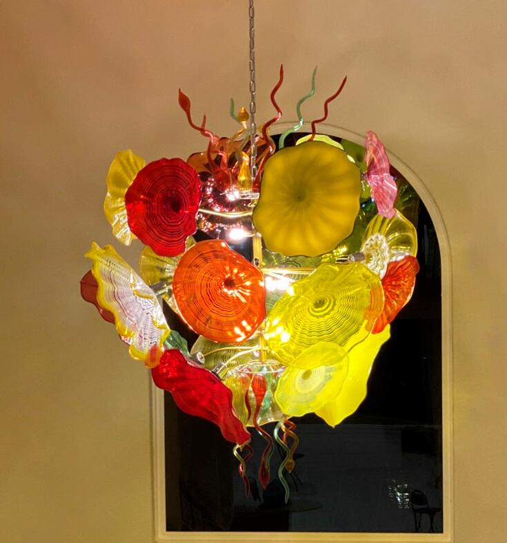 

Multi Colored Flower Plates Pendant Lamp Home Hotel Design Hand Blown Glass Chandelier Lighting LED Murano Glass Art Chandelier Light