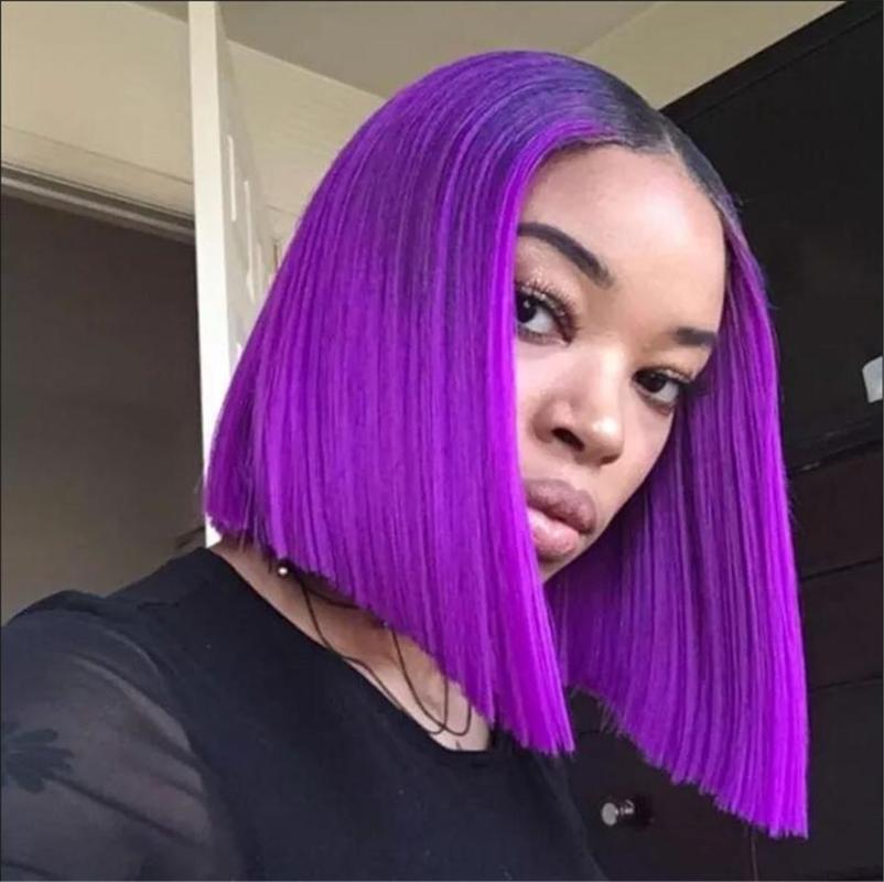 

Bob Wig Straight Synthetic Lace Front Wig For Women New Colors Purple Mixed Cosplay Synthetic, As pic