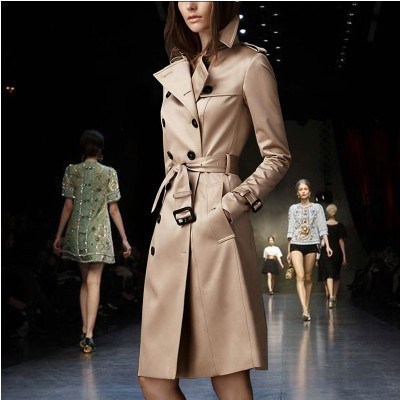 

Star style women' long windbreaker double breasted slim fit cotton coat European station high end windbreaker tail, See chart