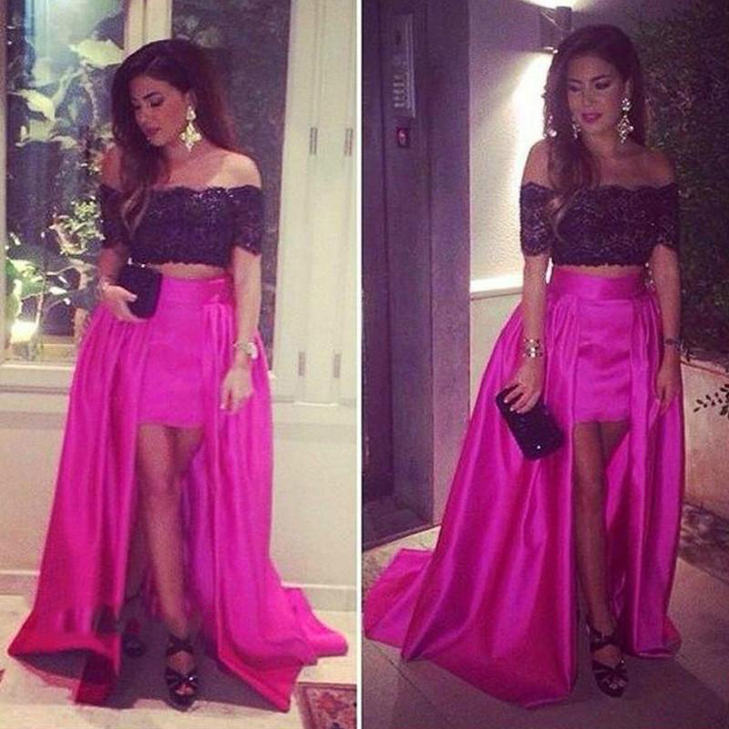 

Two Piece Prom Dress New Arrival Sexy Black And Fuchsia High Low Lace Formal Graduation Party Gown Custom Make Plus Size, Green