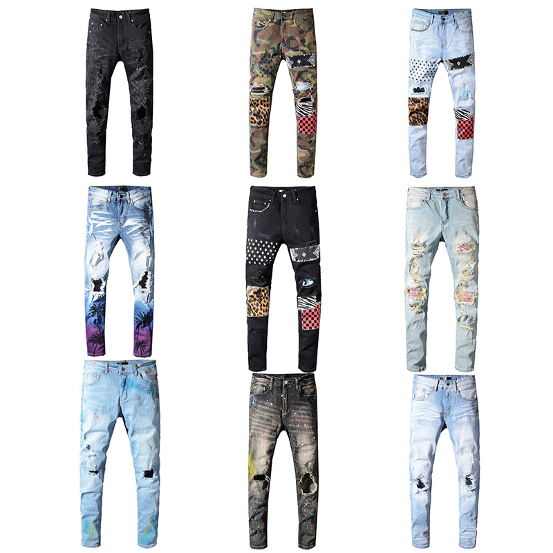 

TOP! Wholesale Classic Miri Hip Hop Pants Jeans Designer Pants Aquaman Mens Slim Straight Biker Skinny Loophole Jeans Men Women Ripped Jeans, 567