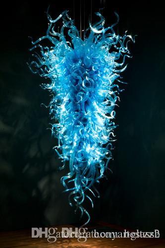 

Hot Sale Large Hotel Chandelier Blue Glass Long Chandelier Light Art Decoration Modern New Style Hand Blown Murano Glass Chandelier