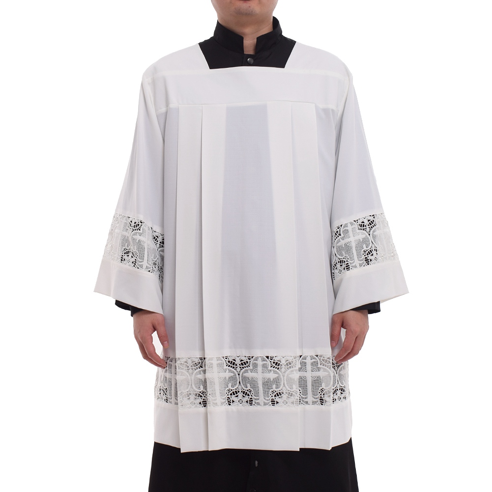 

Holy Church Surplice Priest Costume White Alb Vestment Clergy Mass Lace Joint Alb Christian Cross Chasuble High Quality, Short white