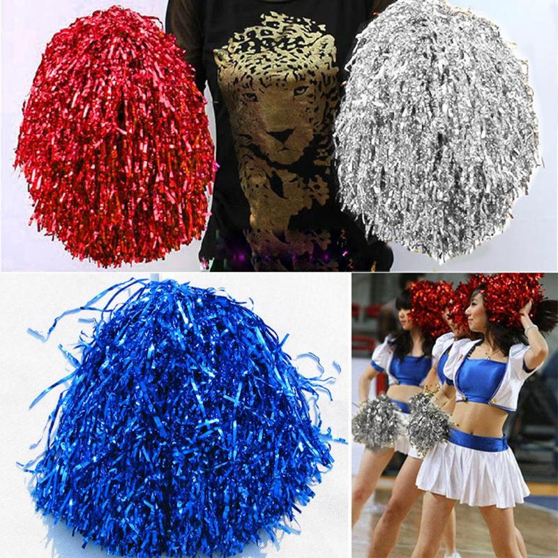 

1pc Metallic Streamer Pompons Cheerleader Pom Pom Handle Pompoms Ball Cheering Dance Party Sports Match Accessories