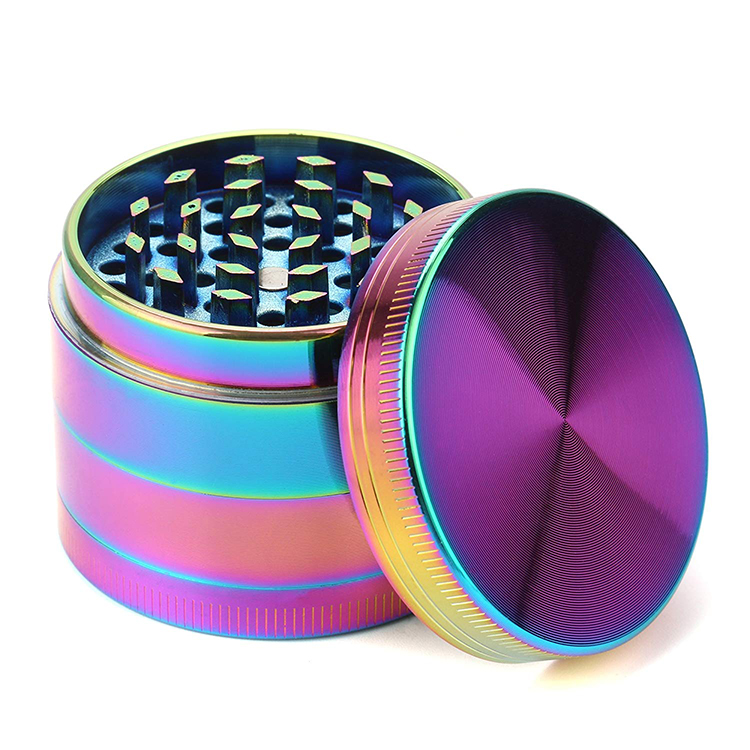 Tobacco Grinder Spice Grinder Herb Grinder 4 Pieces Zinc Alloy Pollen Rainbow Grinders Colorful Metal Smoking Crusher with magnetic top-image-446379764