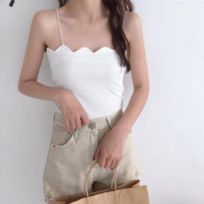 

Women Knitted Solid Color Crop Tops Camis Camisole Sexy Tank Tops Vest Off Shoulder Halter Blouse Stretch T-Shirt Strips 2020, Black