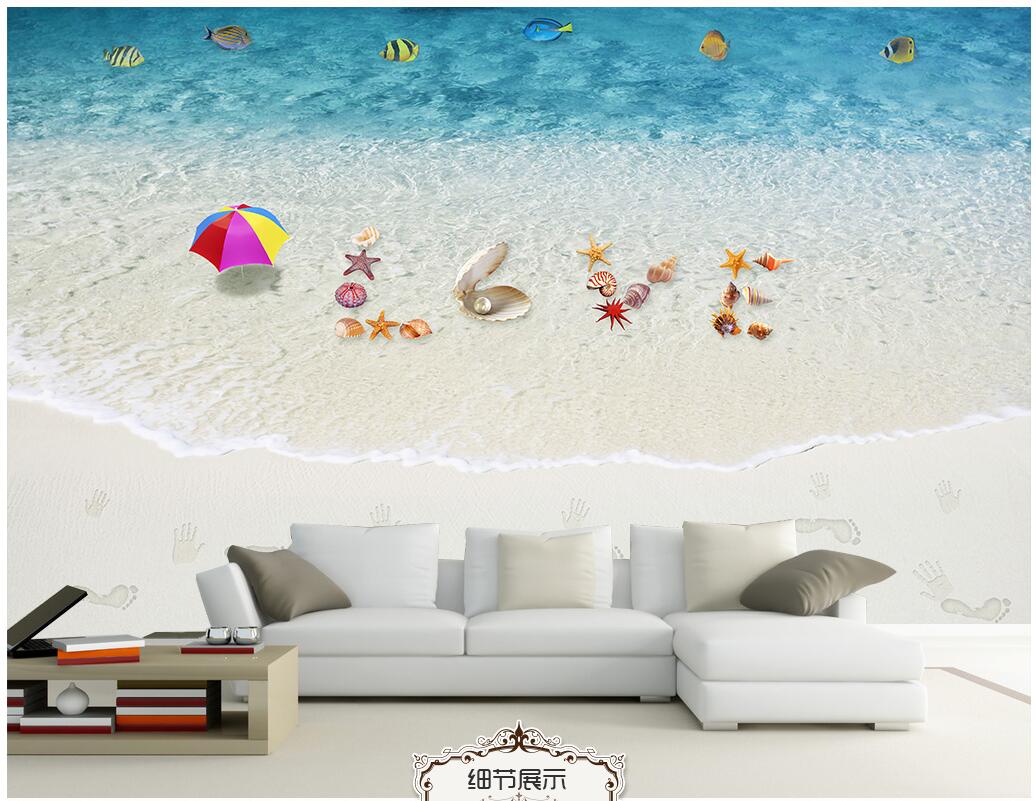 

WDBH custom photo 3d wallpaper Seaside beach shells landscape background living room home decor 3d wall murals wallpaper for walls 3 d, Non-woven