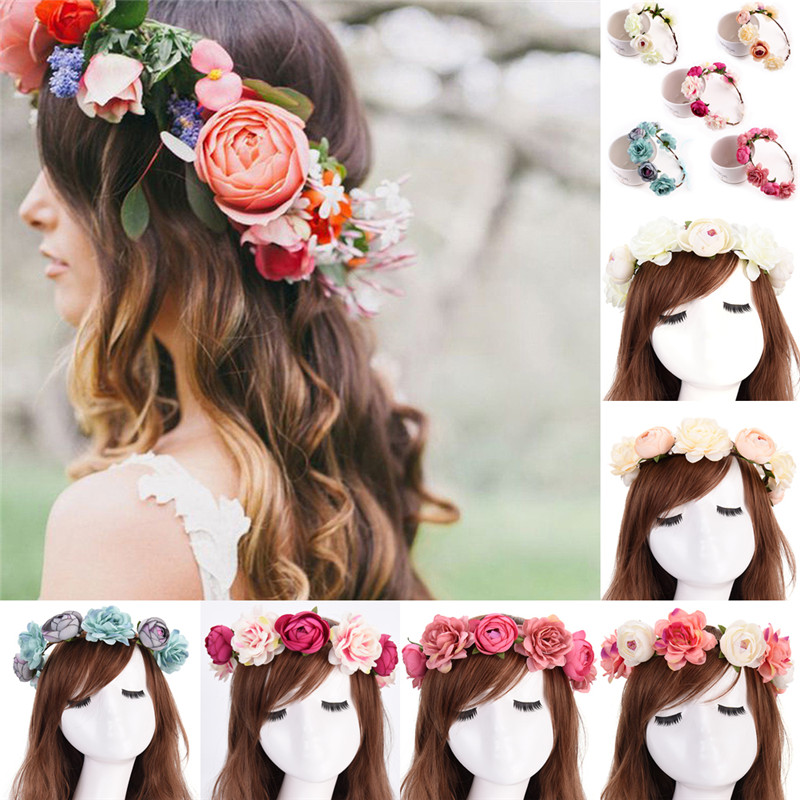 

New Fashion Wedding Garland Floral Hairband Accessories Bohemia Flower Headband Hair Band for Girls Women Beach Travel Headwear