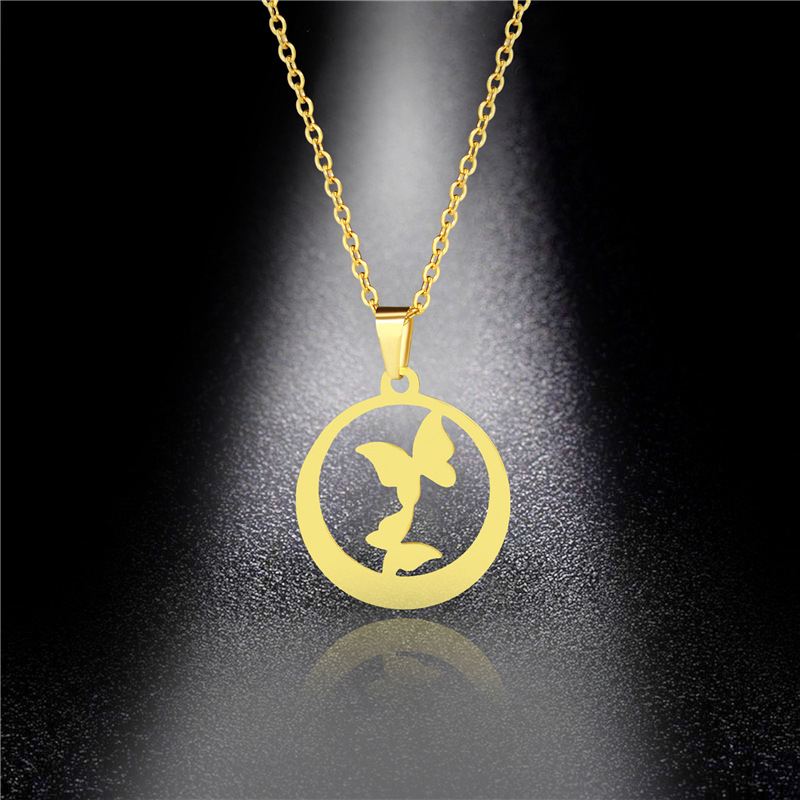 

Pendant Necklaces Two Butterfly Pendants Stainless Steel Necklace Simple Short Paragraph Ins Female Niche Design Clavicle Chain