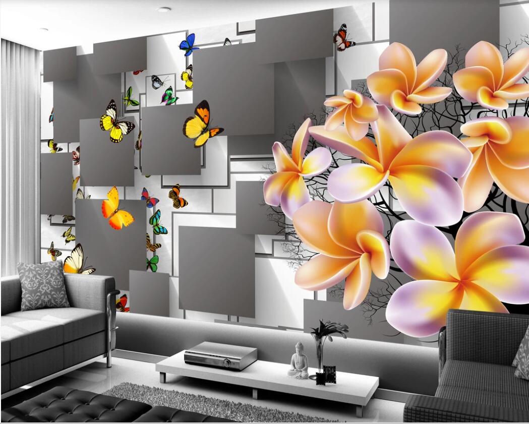 

3d wallpaper custom photo mural Butterfly Plumeria 3D Squares Background Wall Mural on the wall home decor wall art pictures, Non-woven fabric