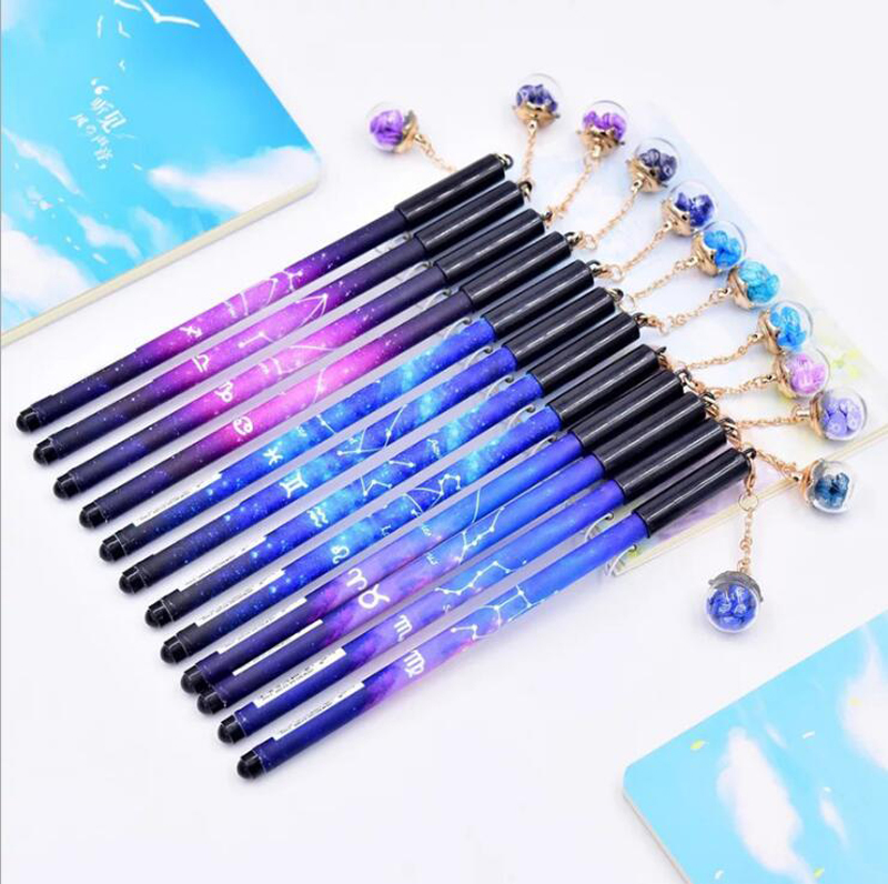 

2pcs/lot Gel Pen 0.5mm Starry Sky Pens Kawaii Twelve Constellation Neutral Pens For School Writing Girls Gift