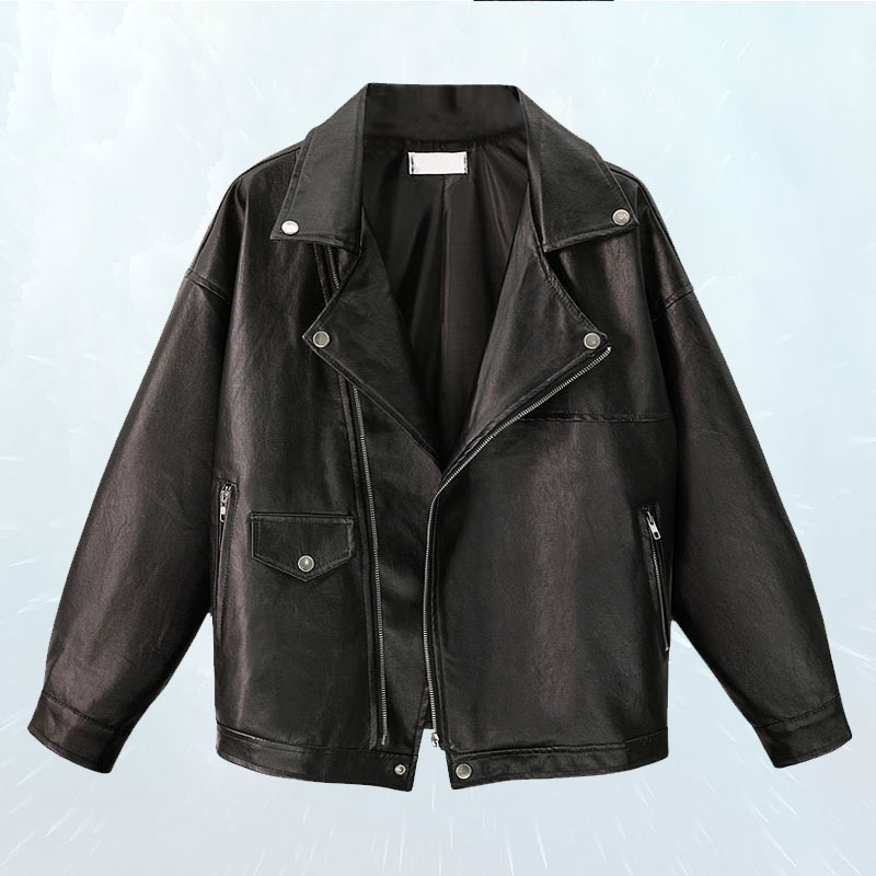 

2019 Yards Autumn Spring Jacket Women Turn-down Collar Loose Zipper Patchwork Individuality PU Leather Female Outwear CL054, Beige