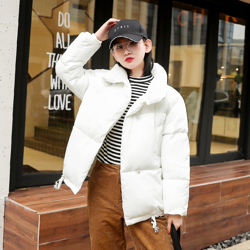 

Breasted Buttons Women Winter Down Jacket Stand Collar Oversize Loose Female Down Coat Short Puffer Jackets, Black